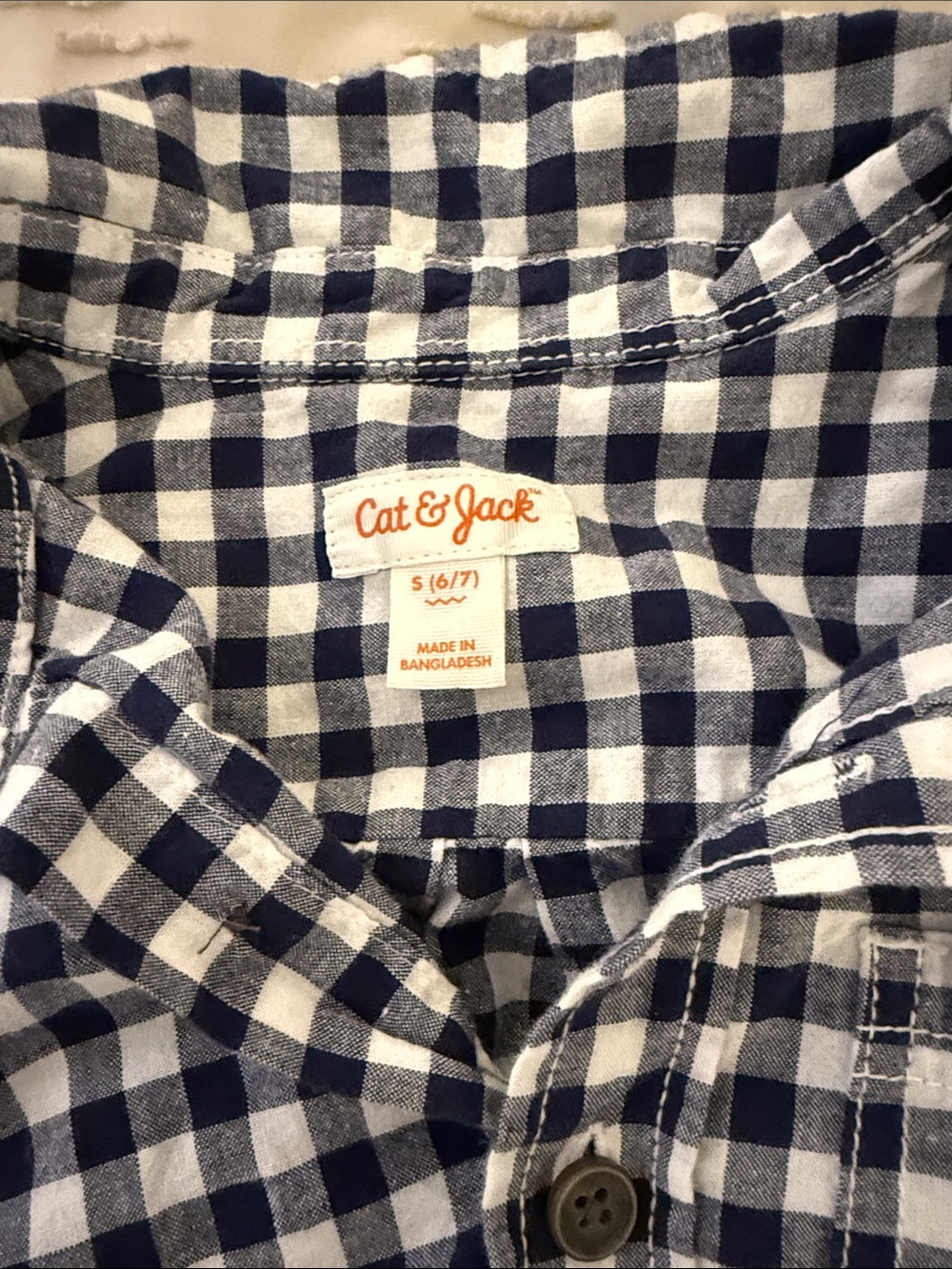 Cat & Jack Navy and White Gingham Button-Down Shirt - Picture 2 of 3